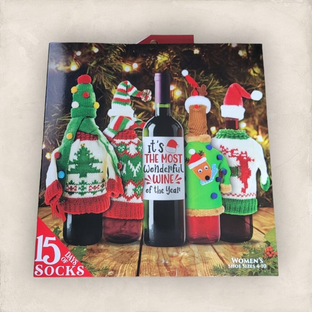 15 Days of Socks Women's Wine Advent Calendar Holiday Themed Socks